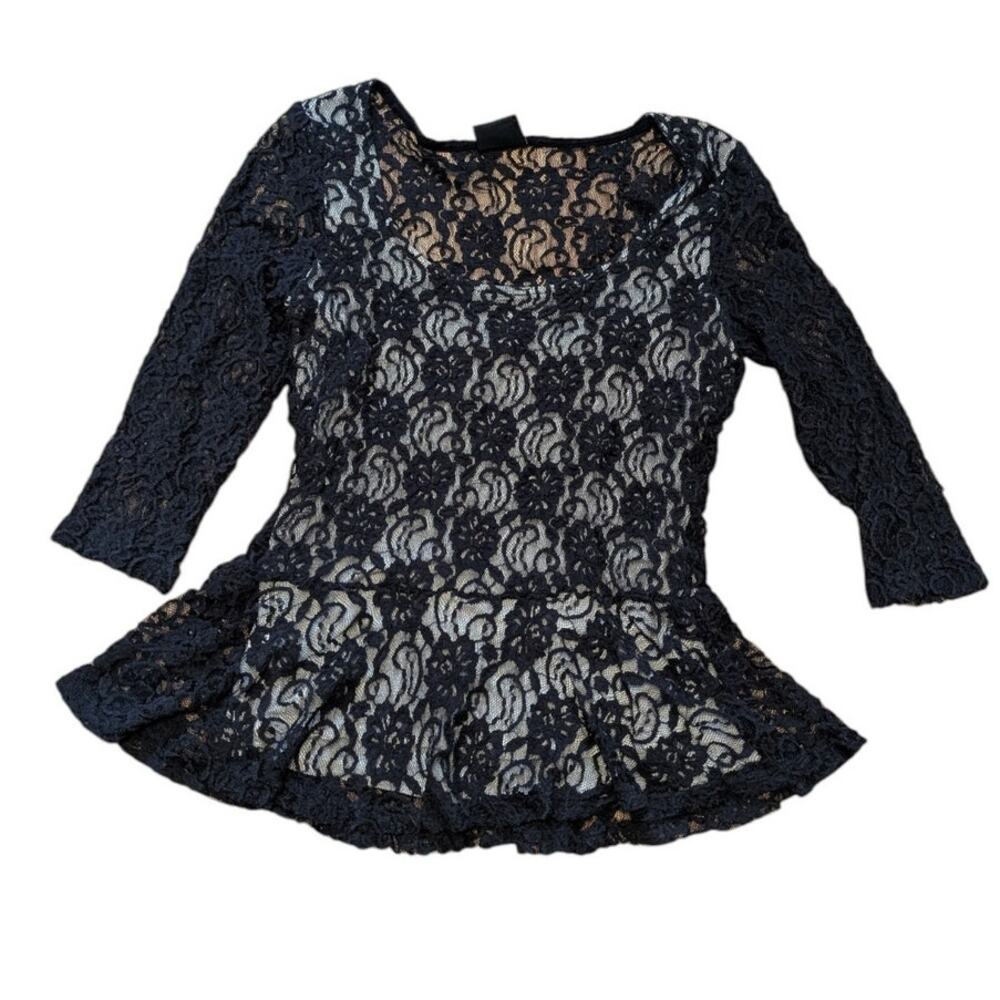 Bobeau Black Lace Fare Top With 3/4 Sleeves And Tank Underneath